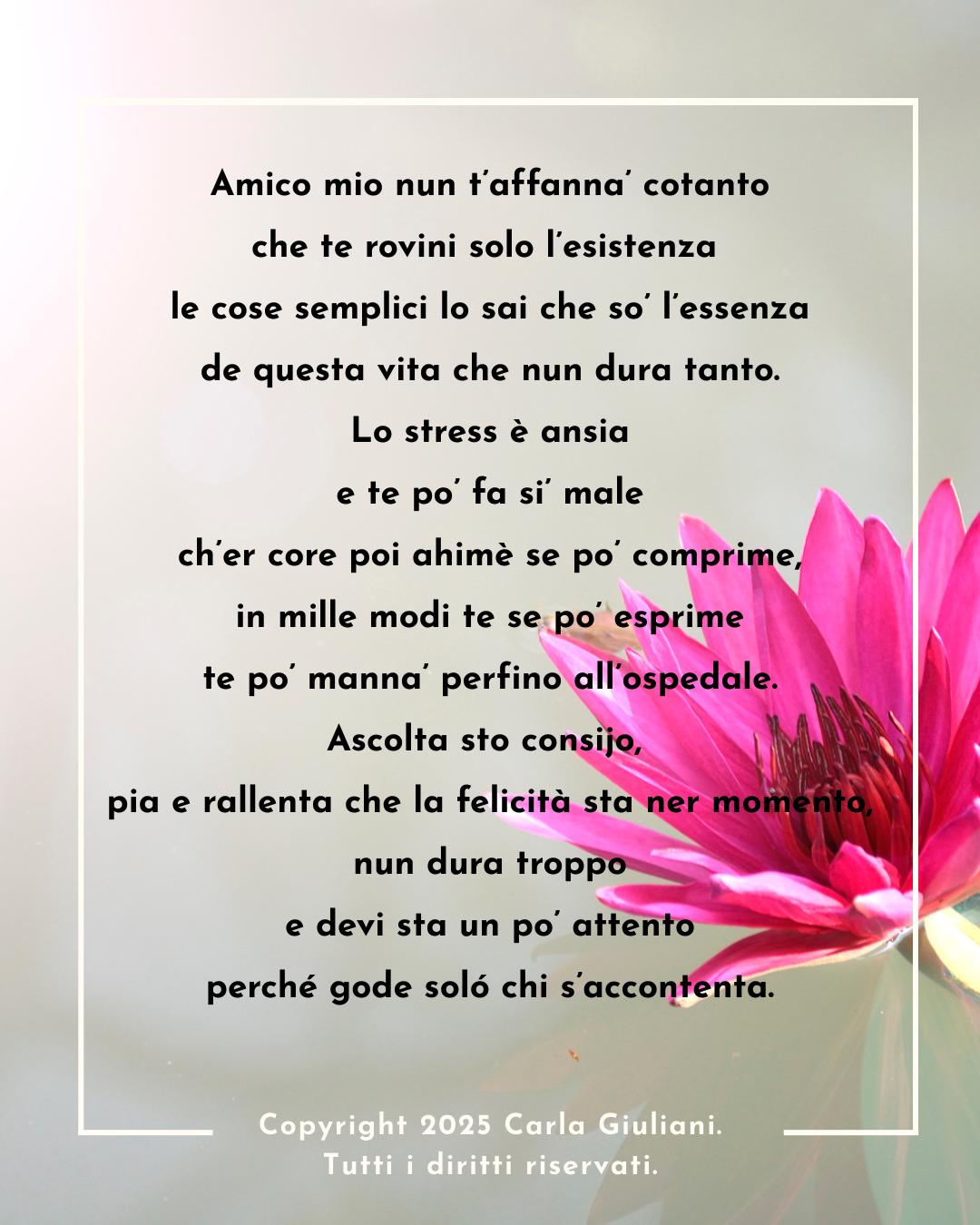 Poesia pubblicata in occasione della giornata mondiale per la consapevolezza dello stress. NOV 25